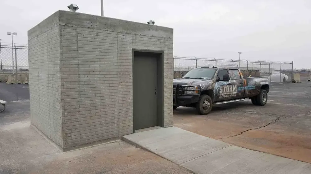 Commercial concrete safe room and Aaron's branded work truck